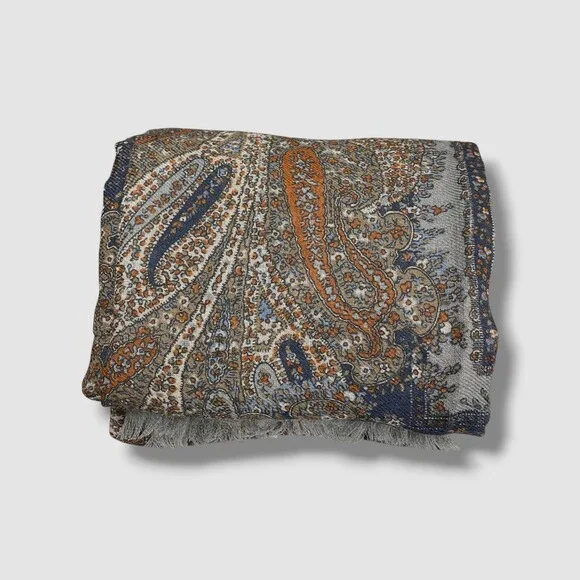 Saint Laurent Women's Gray Geometric Paisley Cashmere Scarf One Size - Picture 2 of 3